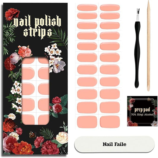Nail Polish Strips - 22 Pcs Salon Quality Gel Nail Stickers - Long Lasting Wraps (Peach Pink)