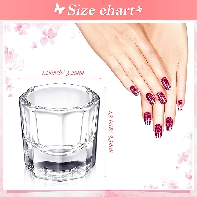 Cunhill 12 Pieces Dappen Dishes for Acrylic Nails Monomer Liquid Powder Glass Cups Clear Crystal Bowls Holders for Nail Extension Supplies