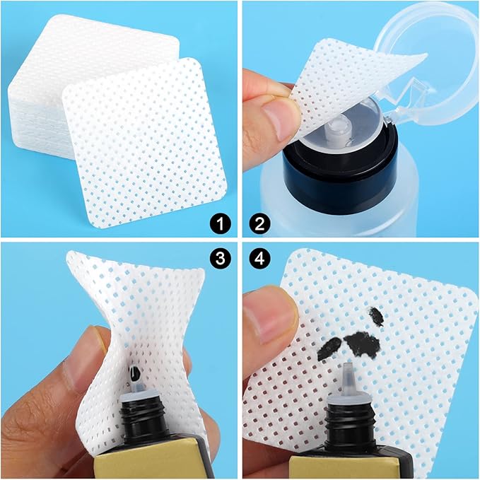 400 Pieces Nail Cotton Pads,1 Pull-Down Pump Dispenser Bottle, Super Absorbent Soft Non-Woven Eyelash Glue Wipes, Nail Polish dehumidifier for Eyelash Extension Products and Nail Oil Bottle (White)