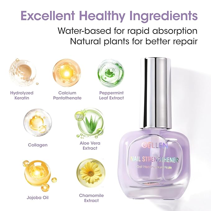 GELLEN Nail Strengthener, 8-In-1 Nail Repair Growth Protein Serum for Thin Weak Brittle Imperfect Nails, Non Polish, Air Dry Calcium Keratin Nourish Ridge Filler Nail Care, Lavender Scent