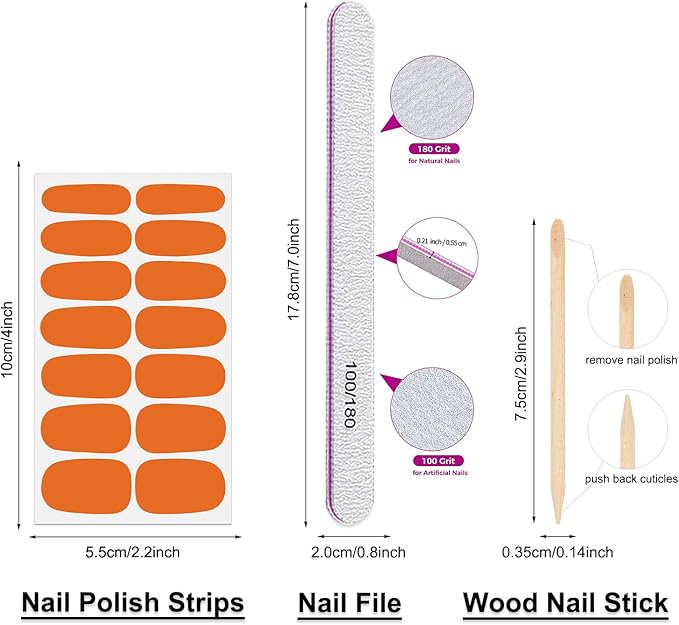 DANNEASY 16 Sheets Bright Color Nail Polish Strips Full Nail Wraps for Women Gel Nail Strips Self Adhesive Nail Polish Stickers Fingernails Manicure Accessories with Nail File, Cuticle Stick