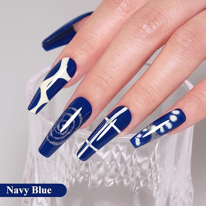 Imtiti Blue Gel Nail Polish, Navy Blue Gel Polish Autumn Winter Soak Off UV LED High Gloss Art Manicure Salon DIY Design 10ML