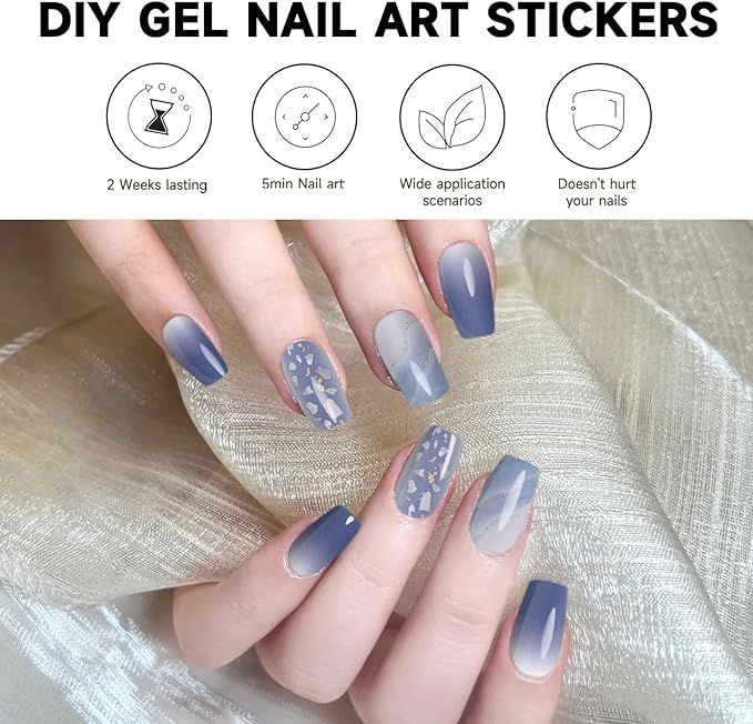 Semi Cured Gel Nail Strips, 28 pcs Gel Nails Stickers for Women Work with Any UV Lamp, Long Lasting UV Gel Nail Strips for Home DIY Nails Art (Starry Ocean)