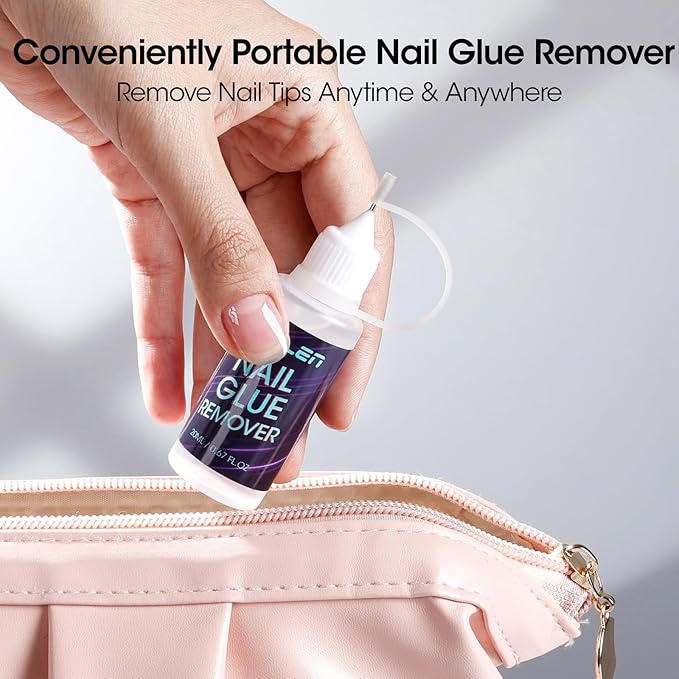 Gellen Nail Glue Remover, Non Acetone Press On Nail Remover for Quick Dry Strong Brush Bond, 10s Fast Gentle Removal Solid Gel & UV Gel, Glue Off for Fake Nail Tips with Stick, 0.67 Fl.oz