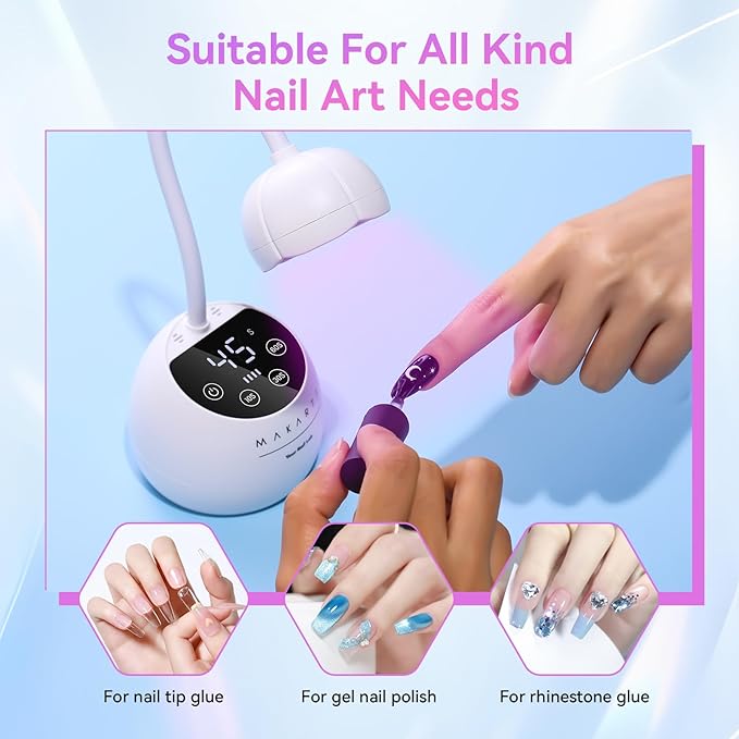 Makartt UV LED Nail Lamp - Gooseneck UV Light for Gel Nails Cherie Cordless USB 39W Nail Dryer LED Gel Lamp with 4 Times & Auto Sensor Fast Flash Curing Light for Salon Use (White)
