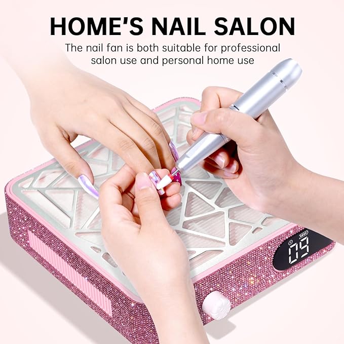 Nail Dust Collector, Powerful Vacuum Fan Vent Dust Collector Extractor Dust Suction Machine for Acrylic Nails Polishing, Nail Salon&Home, Pink Diamond