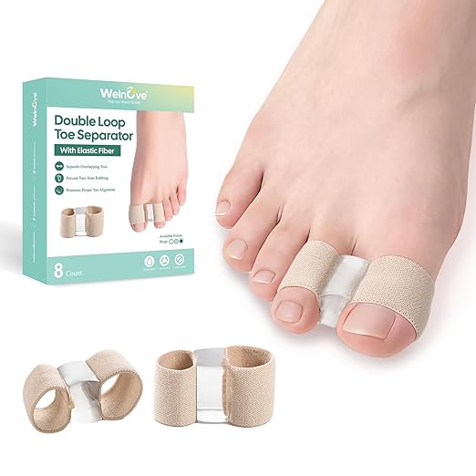 Welnove Bunion Toe Separators for Overlapping Toes - 8 Pcs Toe Spacers & Bunion Corrector for Women Men, Gel Straightener with 2 Loops, Relieves Foot Pain from Big Toe Misalignment