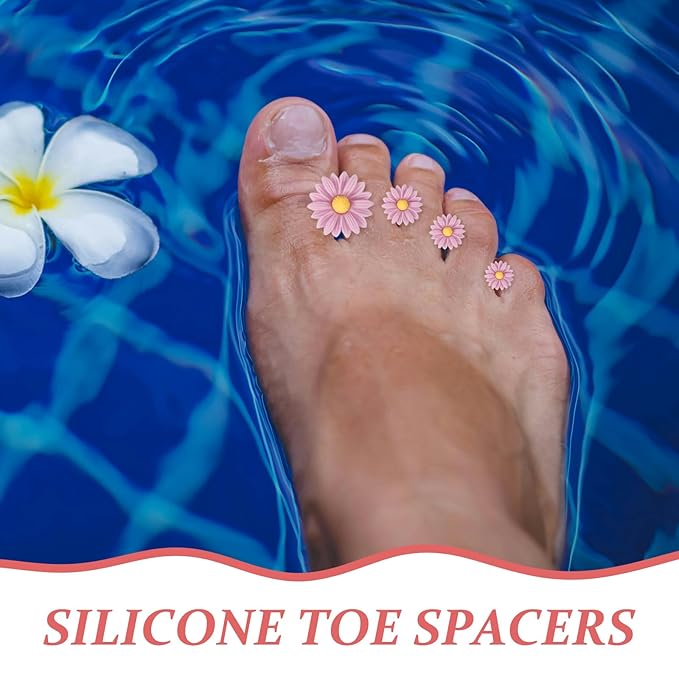 Uonlytech Shims 8Pcs Silicone Toe Separators, Daisy Flower Toe Separators Foot Toe Spacers Separators Bunion Corrector for Pedicures Nail Polish Salon, Purple Splitter