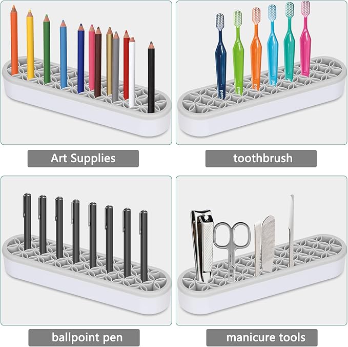 Unaone Silicone Makeup Brush Holder, Multipurpose Beauty Tool Organizer Make up Brush Storage Stand for Painting Pen Brushes Nail Clippers Drill Pens Ruler Sewing Craft Tools (Grey)