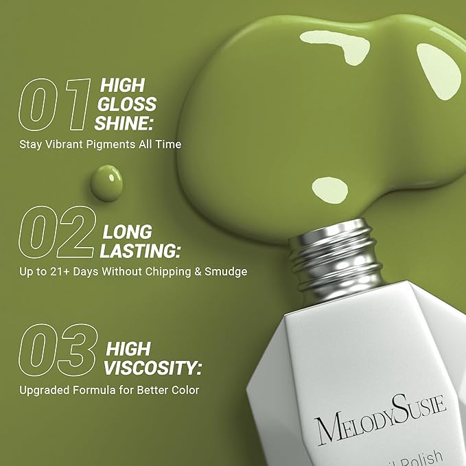 MelodySusie Green Gel Nail Polish,15ml Olive Green Nail Polish Spring Summer Color 603, Soak Off UV LED Nail Lamp Gel Polish Nail Art Starter Manicure Salon DIY At Home 0.5 Fl Oz