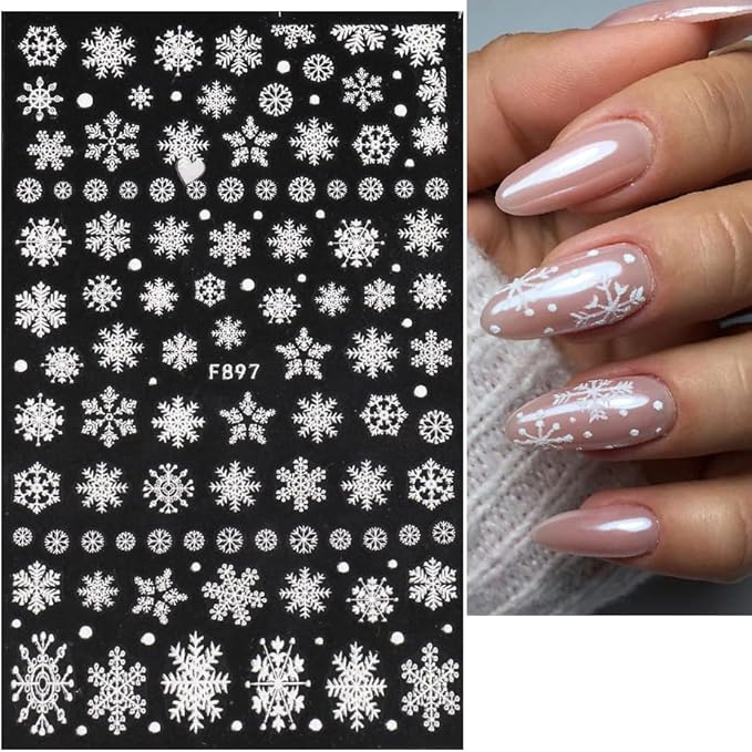 8 Sheets Christmas Nail Art Stickers Decals Self-Adhesive Holiday White Snowflakes Winter Nail Supplies Nail Art Design Decoration Accessories