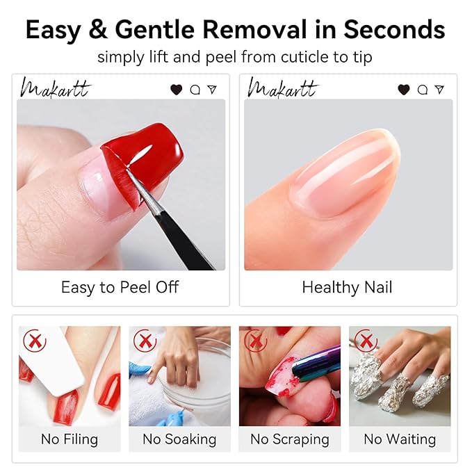 Makartt 15ml No Wipe Gel Top Coat and Peel Off Base Coat Set - 2Pcs Shine Finish Long Lasting No Filing Soak Off Clear Top Base Gel, UV LED Nail Lamp Required, for Women Nail Art DIY