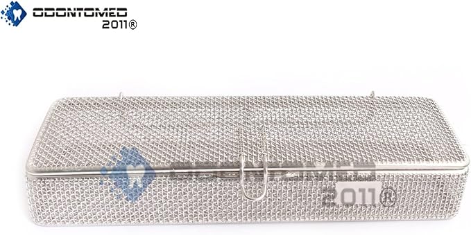 OdontoMed2011 Instrument Tray and Mesh Perforated Baskets Sterilization Tray 9" X 3" X 1" with Lid Stainless Steel, OD2011-DN-312