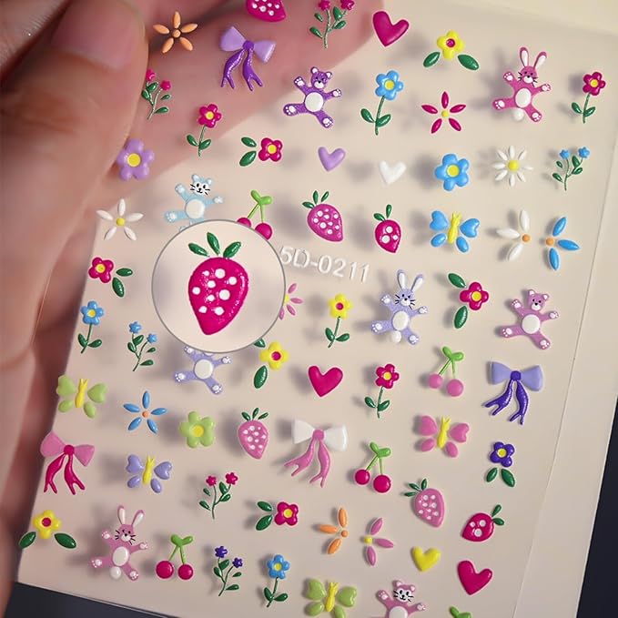 Stickers para Uñas Nail Stickers Self-Adhesive Sticker para Uñas Colorful 3D Flower Embossed Calcomanías Stickers Art Design Accessories Hight Quality 8 Sheets