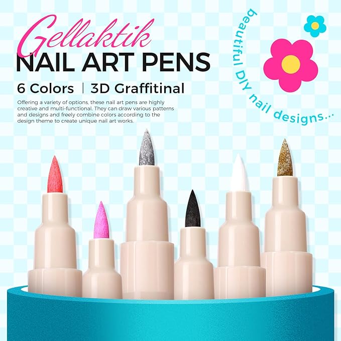 6 Color 3D Nail Art Pens Set, 0.7MM Nail Polish Pens Quick-Drying Acrylic Paint Markers, DIY Nail Design for Dotting Drawing Painting Liner, Home & Salon Manicure Tools Halloween Beginners Gifts