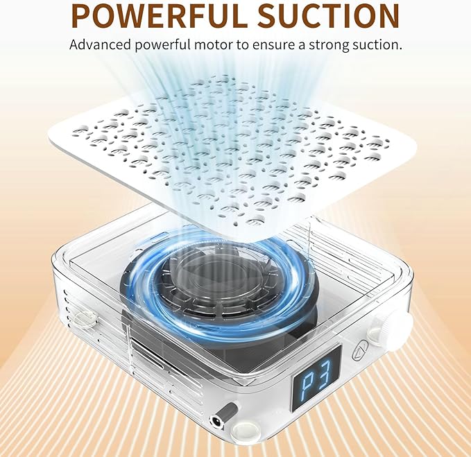 ZIZZON Nail Dust Collector, Compact Vacuum Fan Dust Collector for Beginner with Reusable Filter Powerful Dust Suction Machine Manicure Pedicure Tool for Acrylic Nail Polishing Home or Salon Use
