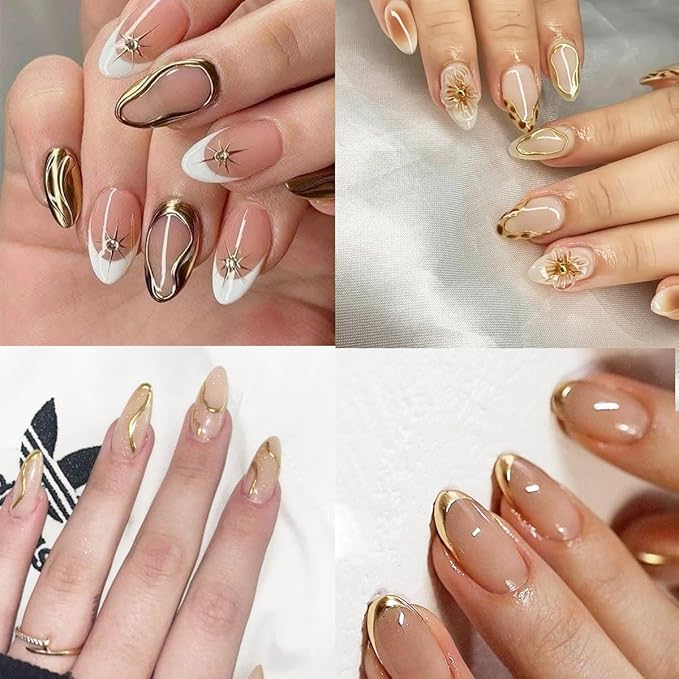 30 Sheets Gold Nail Art Stickers 3D Self-Adhesive Gold Line Nail Stickers Star Moon Heart Nail Design Sticker Lrregular Lines Nail Decals Acrylic Nail Art Supplies for Women