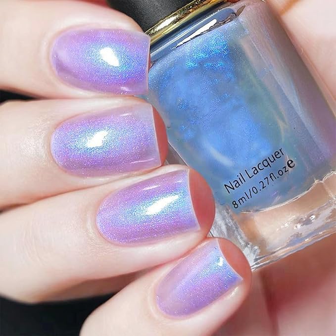 COSMOO Blue Shimmer Nail Polish, Shimmer Blue Long-Lasting Quick Dry Nail Lacquer, Shimmer Iridescent Nail Art Varnish