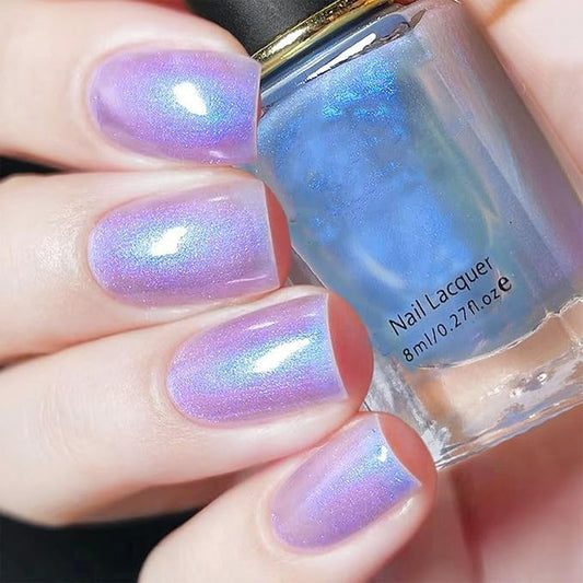 COSMOO Blue Shimmer Nail Polish, Shimmer Blue Long-Lasting Quick Dry Nail Lacquer, Shimmer Iridescent Nail Art Varnish