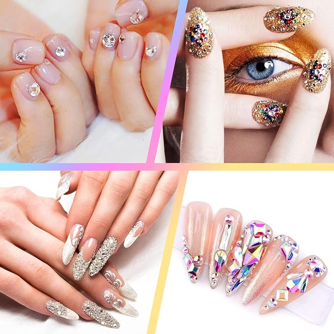 2448 Pieces Clear Flat Back Gems 6 Sizes Round Crystal Rhinestones for nails with Pick Up Tweezer and Rhinestones Picking Pen for Crafts Face Art Clothes Shoes Bags（AB&clear）