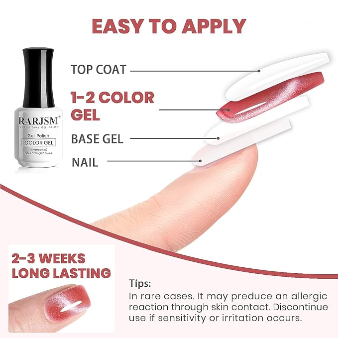 RARJSM Cat Eye Gel Nail Polish Nude Red 9D Cateye Galaxy Universal Glitter Shimmer Velvet Ice Gel Polish 15ml Single Bottle with Magnetic Stick UV LED Curing Requires Soak Off Home Salon DIY Manicure
