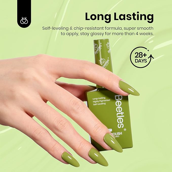 Beetles Gel Nail Polish Set Hema Free - 6 Colors Green Nude Natrual Pink Gel Polish Kit Soak Off Uv LED Nail Lamp 15ml DIY Home Manicure Salon Lakeside Serenity Gift for Women Girls