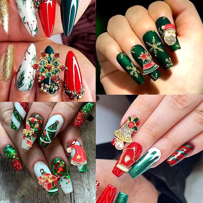 12 Pcs Colorful Christmas Nail Charms Glitter 3D Alloy Snowman Snowflake Reindeer Bell Nail Art Charms Metal Diamonds Nail Rhinestones Crystals Nail Gems Winter Xmas Gift Nail Supplies for Women DIY