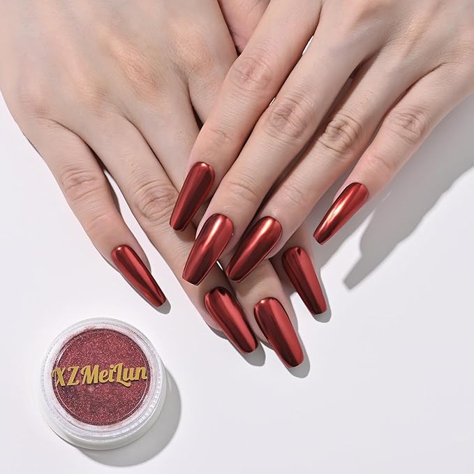 Red Magic Mirror Chrome Nail Powder, Big-Capacity 1.5g Metallic Dust Holographic Effect Powder Pigment Glitter Manicure Kit, Nail Art, Can Mixed with Builder Gel Nail Polish for Use