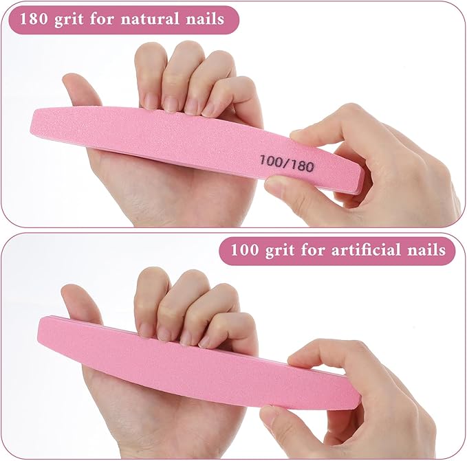 100 Pack Nail Buffers 100/180 Grit Heavy Duty Nail Files for Women Washable Double Sided Nails Sanding Block File for Acrylic Natural Gel Nails, Pink