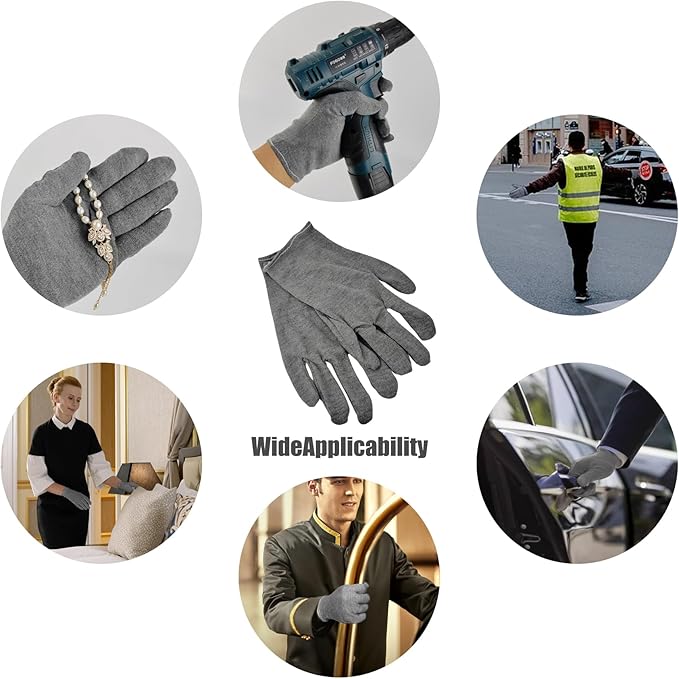 3 Pairs(6Pcs) Cotton Gloves for Eczema and Dry Hands, Moisturizing Gloves, Work Gloves for Men, Women, SPA, Jewelry Inspection (Grey, 3 Pairs)
