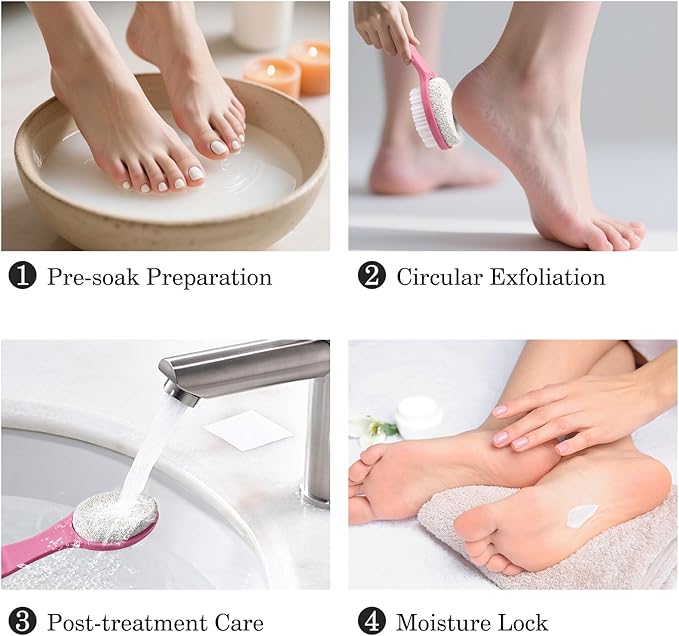Foot Callus Remover, Double-Sided Pumice Stone Brush for Feet, 2 Pack Foot File Scrubber for Home Feet Care, Multi Purpose Pedicure Tools with Handle for Dead Skin Remover, Rose Pink