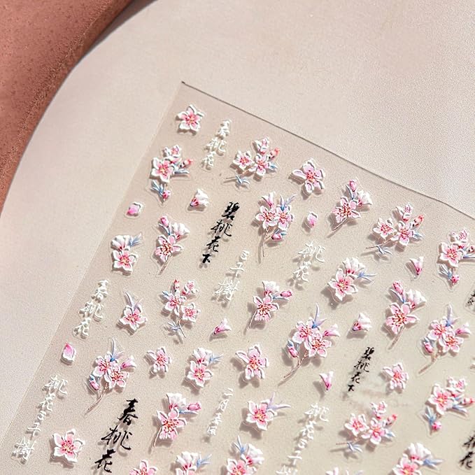 Flower Nail Art Stickers 5D Embossed Spring Nail Stickers for Nail Art White Pink Flower Nail Decals Summer Floral Nail Supplies Self Adhesive Manicure Decoration for Women Girls