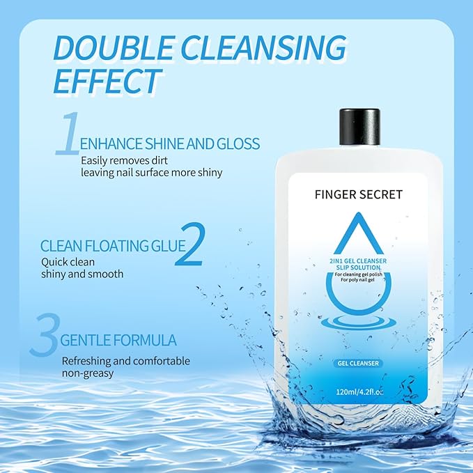 2in1 Slip Solution For Poly Nail Gel - 120ml Professional Gel Cleaner Keep Your Nails Clean and Tidy Ideal for Nail Art Design in Home or Salon