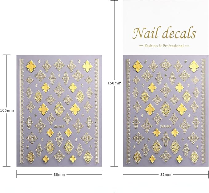 Baroque Style Nail Stickers, Bohemian Vintage 3D Embossed Nail Art Decals with Adhesive Backing for Women A Set of 3 Sheets