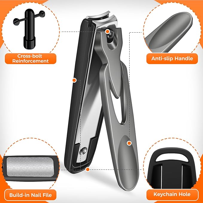 Nail Clippers for Men Thick Nails, Sharp Anti Splash Fingernail Clipper Adult Nail Cutter with Catcher Long Handle, Heavy Duty Large Toenail Clippers for Seniors Thick Toenails with Wide Jaw Opening