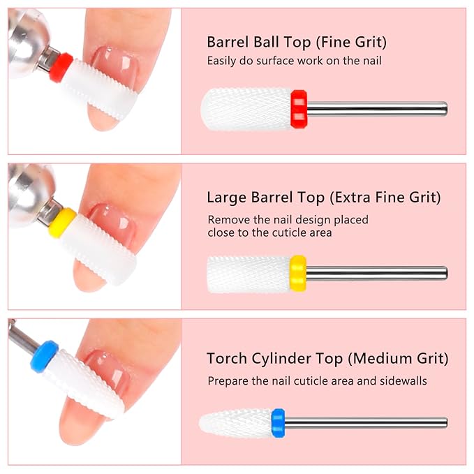 BQAN Nail Drill Bits Set, 6Pcs 3/32 In Drill Bit for Nail Tech Ceramic Bits for Remove Cuticle Acrylic Gel Polish Nail Manicure