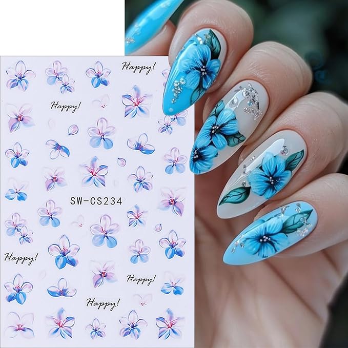 6Sheets Flower Nail Stickers Retro Style Floral Nail Art Stickers Spring Summer Nails Decals Cherry Blossom Kapok Daisy Nails Design Supplies Colorful Flower Sticker for Women Acrylic Manicure Decor