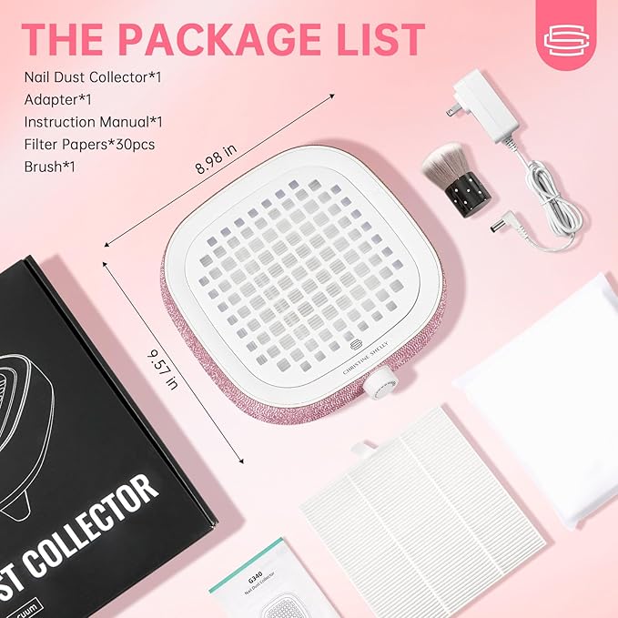 Nail Dust Collector, Dust Collector Nail Tech, Powerful 4000RPM Vacuum Fan Vent Dust Collector Extractor Dust Suction Machine for Acrylic Nails Polishing, Salon Home, Pink Diamond