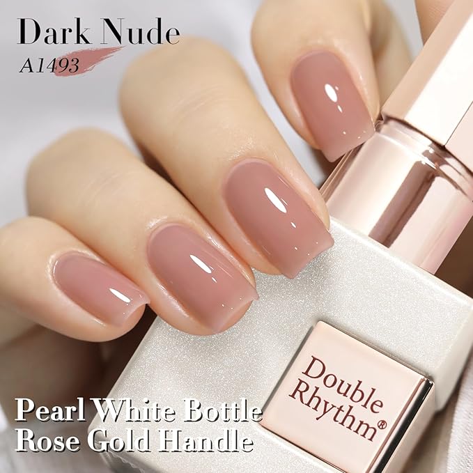 Double Rhythm Gel Polish 15ML Jelly Sheer Pastel Light Milky Color Pearl White Bottle 1 PC 0.5 OZ Full Size Nail Art Salon at Home (Dark Nude-D1493)