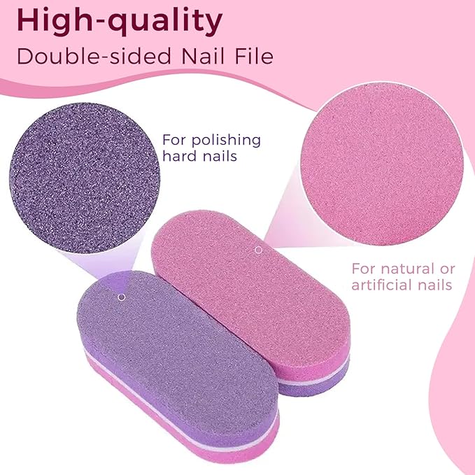 JERCLITY 50 Pieces Purple Pink Nail Buffer Block Both Sides 100/180 Grit Mini Nail Buffers Nail Files and Buffers Mini Buffers for Nails