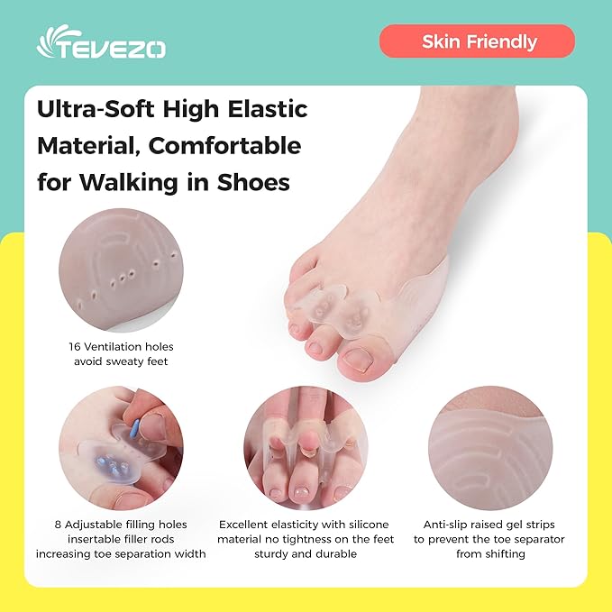 Toe Spacers & Bunion Corrector for Men&Women|Toe Separators,Corn Callus Removers|Hammer Toe Straightener|Bunion Relief|Overlapping Toes Separators|Corn Pads for Toes|1 Pair (Large)