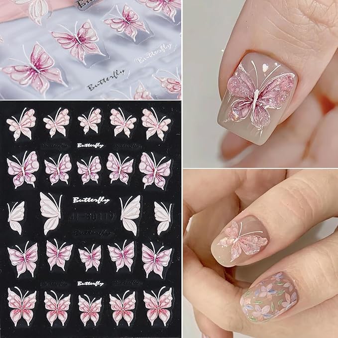 Summer Ocean Nail Stickers, Starfish & Sea Horse Nail Decals, 4 Sheets 5D Embossed Vacation Nail Art