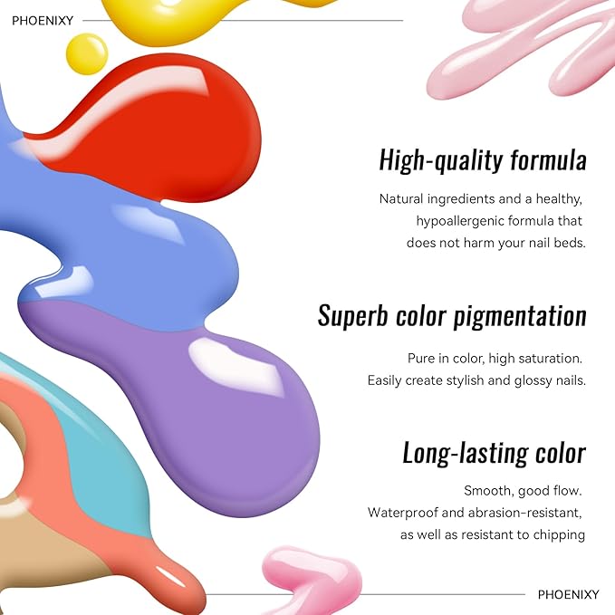 phoenixy Gel Nail Polish Kit with U V Light 64 Pcs Gel Nail Set 45 All Seasons Colors Nail Polish Set Base & 4 Effects Top Coat Manicure Tools Complete Nail Kit Gifts for Women Girls