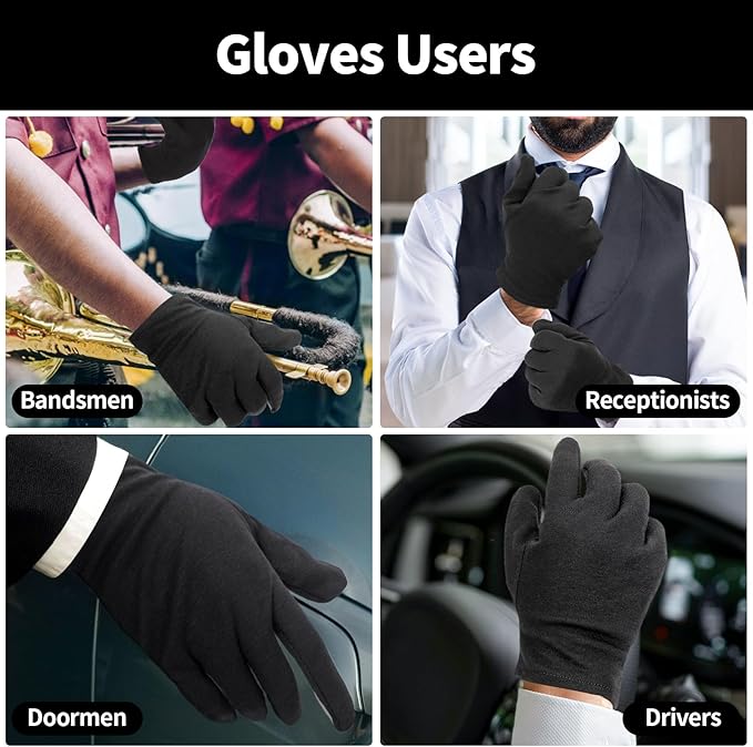 Touch Screen Gloves, Black Gloves Men and Women Moisturizing Gloves, 10 Pairs Black Cotton Gloves for Dry Hands Sleeping, Black Work Gloves for Photography, Jewelry, Coin Handling, Small
