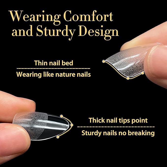 UNA GELLA Medium Almond Nail Tips, 312pcs Almond Gel Nails Tips Shape Pre Etched Full Cover Clear Fake Acrylic Pointed Press On Nails No C Curve for Nail Extension Art DIY Salon 12 Sizes