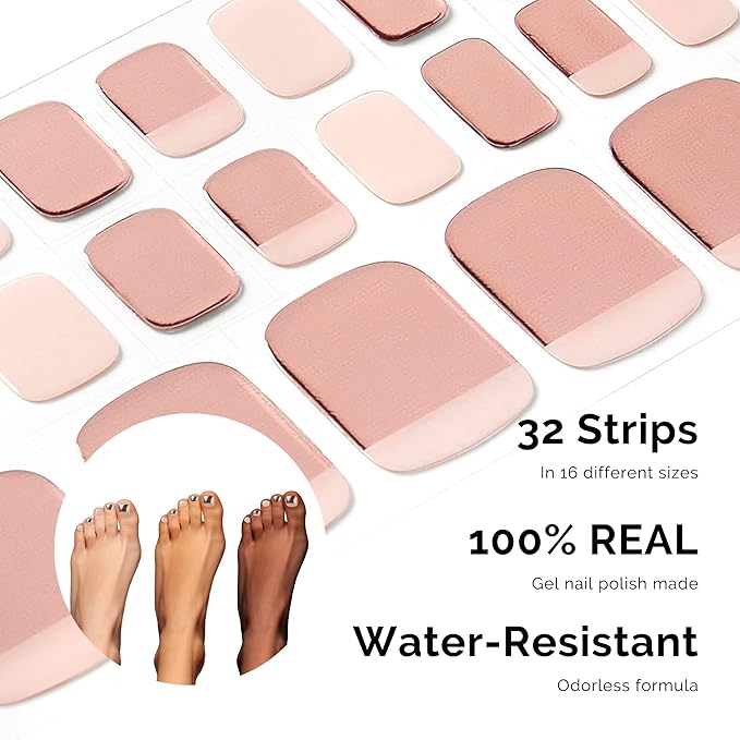 NAILOG Semi Cured Gel Nail Strips, Toe Nail Polish Strips with Glossy Gel Finishing | Buy 3 Get 1 UV Lamp| 32 Pieces Long Lasting Pedi Stickers | White