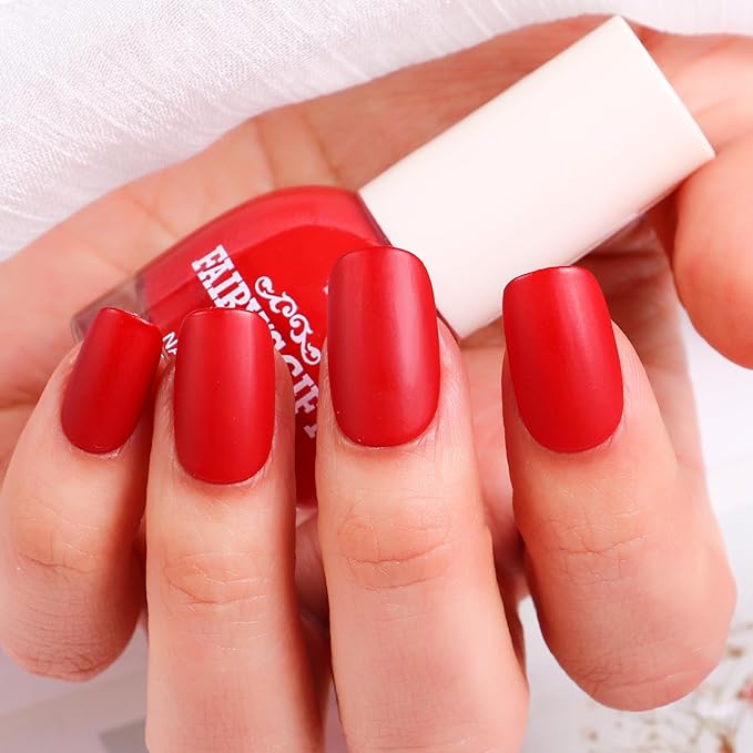 Matte Nail Polish Quick Dry Nail Lacquer for Nail Art Varnish, Mist Effect Matte Finish Velvet Nail Polish, 0.35 fl oz (Pure Red-17, 10 ML)