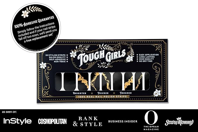 | 20 Exquisite Gel Nail Polish Strips w/Application Accessories - No UV/LED Lamp Required (Gold Flake & Black)