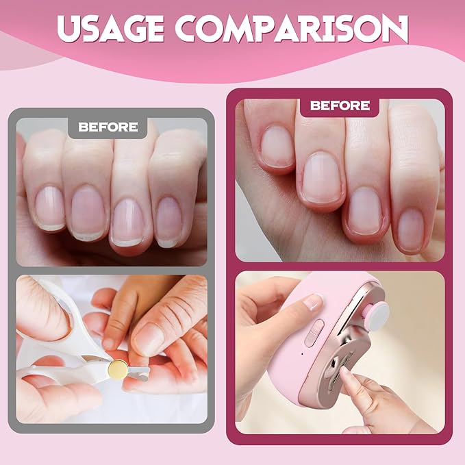 Electric Nail Clipper,2 in 1 Automatic Nail Trimmer with Polishing,Portable Fingernail Cutter 2 Speeds File Nail Clip Storage Rechargeable Safety Trimmer for Baby, Kids, Adults, Seniors (Pink)