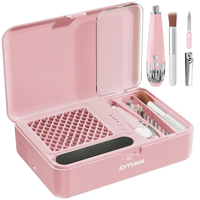 Nail Dust Collector Electric Nail Drill Kit, Vacuum Nail Fan Dust Collector with Reusable Filter Cloth, Portable Nail Drill Machine Kit for Acrylic Nail Polishing, Salon and Home
